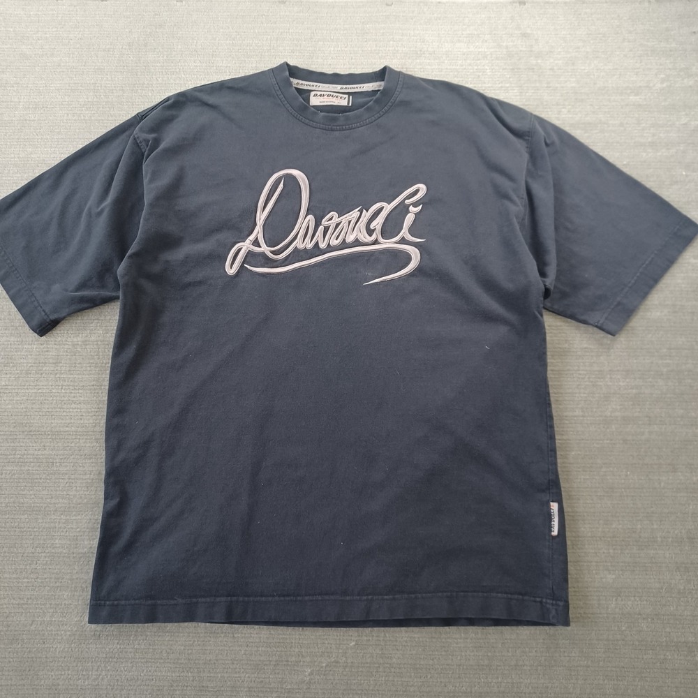 Vintage Davoucci NY Collection T-Shirt Mens XL Black Embroidered Logo Y2K